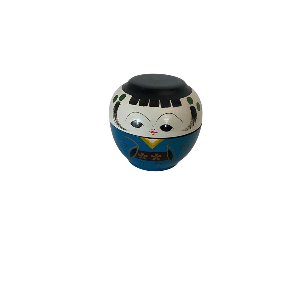 VTG 1970s Otagiri Japan Hand Painted Kokeshi Trinket Box Lacquered OMC